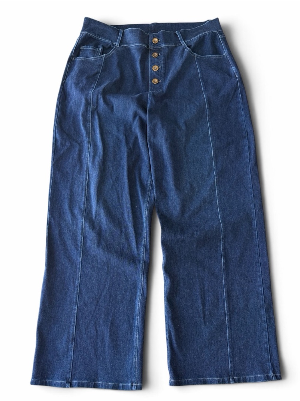 HALARA High-Rise Wide-Leg Button-Front Jeans in Deep Blue